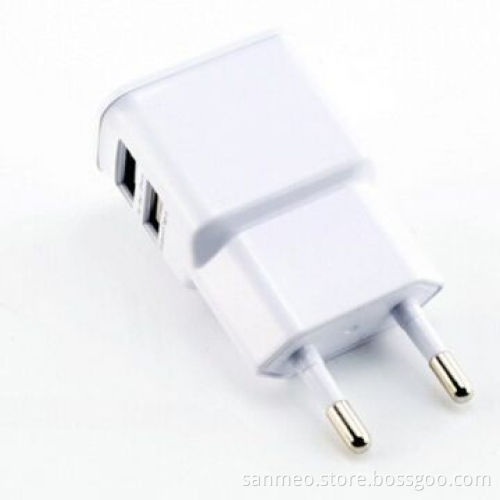 EU Plug Dual USB Travel Wall Charger for iPhone/iPad/Samsung (White)
